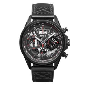 AVI-8 Mens 45mm Hawker Harrier Matador Chronograph Stealth Black Japanese Quartz Pilot Watch with Genuine Leather Strap AV-4065-05