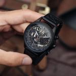 AVI-8 Mens 45mm Hawker Harrier Matador Chronograph Stealth Black Japanese Quartz Pilot Watch with Genuine Leather Strap AV-4065-05
