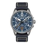 AVI-8 Mens 42mm Spitfire Lock Chronograph Channel Blue Japanese Quartz Pilot Watch with Leather Strap AV-4089-04