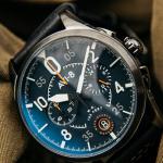 AVI-8 Mens 42mm Spitfire Lock Chronograph Channel Blue Japanese Quartz Pilot Watch with Leather Strap AV-4089-04