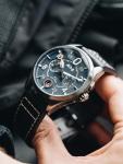 AVI-8 Mens 42mm Spitfire Lock Chronograph Channel Blue Japanese Quartz Pilot Watch with Leather Strap AV-4089-04