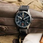 AVI-8 Mens 42mm Spitfire Lock Chronograph Channel Blue Japanese Quartz Pilot Watch with Leather Strap AV-4089-04