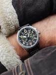 AVI-8 Mens 42mm Spitfire Lock Chronograph Midnight Oak Japanese Quartz Pilot Watch with Leather Strap AV-4089-01