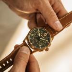 AVI-8 Mens 42mm Spitfire Lock Chronograph Bronze Green Japanese Quartz Pilot Watch with Leather Strap AV-4089-02