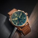 AVI-8 Mens 42mm Spitfire Lock Chronograph Bronze Green Japanese Quartz Pilot Watch with Leather Strap AV-4089-02