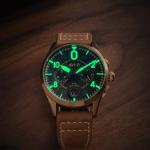 AVI-8 Mens 42mm Spitfire Lock Chronograph Bronze Green Japanese Quartz Pilot Watch with Leather Strap AV-4089-02