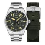 AVI-8 Mens 42mm Spitfire Type 300 Automatic Olive Green Pilot Watch with Solid Stainless Steel Bracelet AV-4073-22