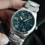 AVI-8 Mens 42mm Spitfire Type 300 Automatic Olive Green Pilot Watch with Solid Stainless Steel Bracelet AV-4073-22