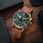 AVI-8 Mens 42mm Spitfire Lock Chronograph Bronze Green Japanese Quartz Pilot Watch with Leather Strap AV-4089-02