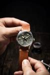 AVI-8 Mens 42mm Spitfire Type 300 Automatic Olive Green Pilot Watch with Solid Stainless Steel Bracelet AV-4073-22