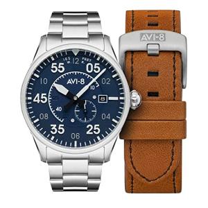 AVI-8 Mens 42mm Spitfire Type 300 Automatic Oxford Blue Pilot Watch with Solid Stainless Steel Bracelet AV-4073-11
