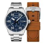 AVI-8 Mens 42mm Spitfire Type 300 Automatic Oxford Blue Pilot Watch with Solid Stainless Steel Bracelet AV-4073-11