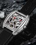 CIGA Design Automatic Mechanical Watch - Z Series Skeleton Stainless Steel Analog Wristwatch Tonneau Sapphire Crystal for Men Women (Black)