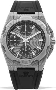 LOUIS XVI La Vauguyon Damascus Men's Watch with Black Steel and Rubber Strap Super-LumiNova Chronograph Analogue Automatic 1201, Strap.