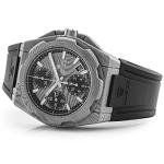 LOUIS XVI La Vauguyon Damascus Men's Watch with Black Steel and Rubber Strap Super-LumiNova Chronograph Analogue Automatic 1201, Strap.