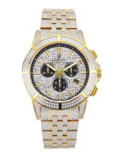 LOUIS XVI Majesté Full Iced Out Men's Watch Chronograph 43 mm Swiss Quartz Movement Stainless Steel Bracelet Gold/Silver Iced Dial CZ Diamonds, Two-tone iced, Luxury