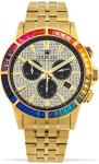 Louis XVI men's watch, Majesté Iced Out Rainbow steel strap, gold cubic zirconia diamonds, chronograph analogue quartz, 1120 stainless steel
