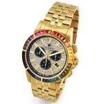 Louis XVI men's watch, Majesté Iced Out Rainbow steel strap, gold cubic zirconia diamonds, chronograph analogue quartz, 1120 stainless steel