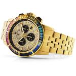 Louis XVI men's watch, Majesté Iced Out Rainbow steel strap, gold cubic zirconia diamonds, chronograph analogue quartz, 1120 stainless steel