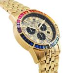 Louis XVI men's watch, Majesté Iced Out Rainbow steel strap, gold cubic zirconia diamonds, chronograph analogue quartz, 1120 stainless steel