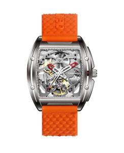 CIGA Design Automatic Mechanical Watch - Z Series Skeleton Titanium Analog Wristwatch Tonneau Sapphire Crystal for Men(Orange)
