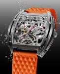 CIGA Design Automatic Mechanical Watch - Z Series Skeleton Titanium Analog Wristwatch Tonneau Sapphire Crystal for Men(Orange)