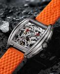 CIGA Design Automatic Mechanical Watch - Z Series Skeleton Titanium Analog Wristwatch Tonneau Sapphire Crystal for Men(Orange)
