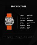 CIGA Design Automatic Mechanical Watch - Z Series Skeleton Titanium Analog Wristwatch Tonneau Sapphire Crystal for Men(Orange)