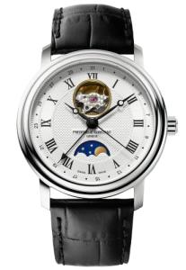 Frederique Constant Men's Mechanical Watch with White Dial Analogue Display and Black Leather Strap FC-335MC4P6