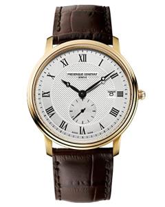 Frederique Constant Men's Quartz Watch with Silver Dial Analogue Display and Brown Leather Strap