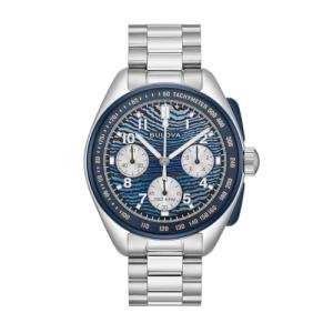 Bulova Lunar Pilot 98A329 Men's Chronograph Limited Edition Watch 43.5 mm, High Precision Quartz 262 kHz, Blue Timascus Dial, Steel Case and Bracelet, Sapphire Crystal