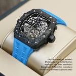 TSAR BOMBA Automatic Mechanical Watches for Men - Japanese Movement Sapphire Glass - 50M Waterproof - Tonneau Square Hollow Wrist Watch Silicone Strap Luminous Elegant Gifts for Men