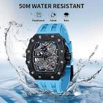TSAR BOMBA Automatic Mechanical Watches for Men - Japanese Movement Sapphire Glass - 50M Waterproof - Tonneau Square Hollow Wrist Watch Silicone Strap Luminous Elegant Gifts for Men