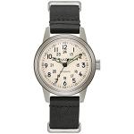 Bulova Men's Military Heritage Hack Stainless Steel 3-Hand Automatic Watch, Black NATO Leather Strap and Ivory Dial Style: 96A246, Silver, Pilot/Aviator, Military