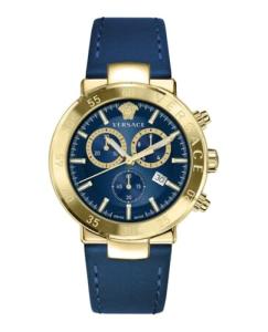 Versace - VEPY00921 Men's Fashion Quartz Watch Blue Leather Strap Stainless Steel Case Analogue Blue Dial