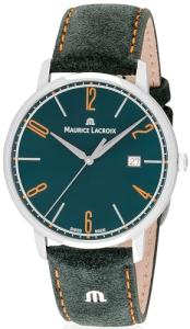 MAURICE LACROIX MAURICE LACROIX Eliros Date Green EL1118-SS001-620-5 Men's Watch Analogue Quartz with Green Velour Leather Strap, Green, Strap.