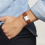 Michel Herbelin Art Deco Women's Quartz Watch with Grey Dial Analogue Display and Brown Leather Strap 17478/T22GO