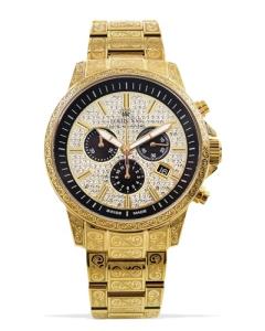 LOUIS XVI Palais Royale Iced Men's Watch Diameter 43 mm Waterproof with Sapphire Crystal Black Silver Gold Diamond CZ Dial Quartz Movement CH, gold, Bracelet