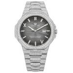 LOUIS XVI Renaissance 1622 - Diameter 40 mm - Men's Watch - Waterproof - Sapphire Glass - Bracelet Silver - Iced Out CZ Diamonds - Grey Dial - CH Quartz Movement, silver, Bracelet