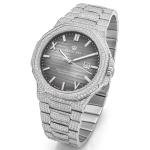 LOUIS XVI Renaissance 1622 - Diameter 40 mm - Men's Watch - Waterproof - Sapphire Glass - Bracelet Silver - Iced Out CZ Diamonds - Grey Dial - CH Quartz Movement, silver, Bracelet