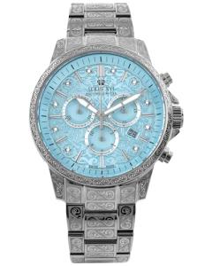 LOUIS XVI Palais Royale 2.0 1823 - Diameter 43 mm - Men's Watch - Waterproof - Silver Bracelet - Baby Blue Dial with Diamonds - Swiss Quartz Movement