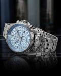 LOUIS XVI Palais Royale 2.0 1823 - Diameter 43 mm - Men's Watch - Waterproof - Silver Bracelet - Baby Blue Dial with Diamonds - Swiss Quartz Movement