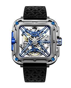 CIGA Design Automatic Mechanical Watch - X Series SUV Wristwatch Titanium for Men and Women Skeleton Style Sapphire Glass with Nylon & Silicone Straps(Titanium Blue)