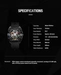 CIGA Design Automatic Mechanical Watch - Z Series Skeleton Stainless Steel Analog Wristwatch Tonneau Sapphire Crystal for Men Women(DLC)