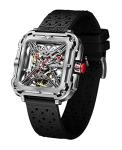 CIGA Design Automatic Mechanical Watch - X Series SUV Wristwatch for Men and Women Skeleton Style Stainless Steel Sapphire Glass with Nylon & Silicone Straps(Space Silver)