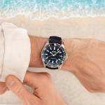MIDO Ocean Star GMT - Swiss Automatic Watch for Men - 44mm Stainless Steel Case with Rotating Bezel, Black on Blue Fabric, Diving Watch