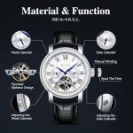 Seagull Men's Watch Hollow Automatic Mechanical Watch Calendar Potential Multifunction Flywheel Business Watches (white-D819.624)