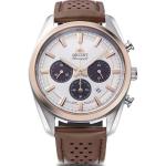Orient Stretto Solar Chronograph 40mm White Dial Brown Leather Strap