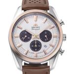 Orient Stretto Solar Chronograph 40mm White Dial Brown Leather Strap
