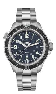 Traser 109375 Men's Analogue Quartz Watch with Stainless Steel Strap, Silver/Black/Blue, Bracelet